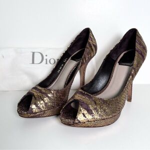 CHRISTIAN DIOR Gold Iridescent Python Pumps Size 36.5 US 6.5